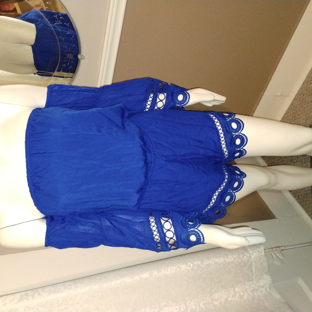 Blue Off-Shoulder Romper with Lace Details